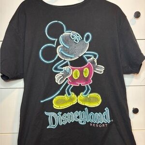 Disneyland Resort Mickey Mouse Neon Sign Big Portrait Black T-Shirt